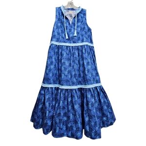 Nwot Disney Polynesian Hotel  Trader Sams Blue Tiki Fringe Sleeveless Maxi Dress
